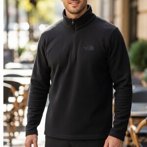Mens Charcoal Grey Fleece Quarter‎ Zip Pullover Mock Neck Long Sleeve Jacket